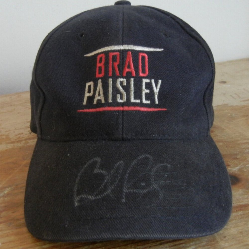 Brad Paisley Autographed Baseball Hat Cap Signed - Black w/Red & White lettering